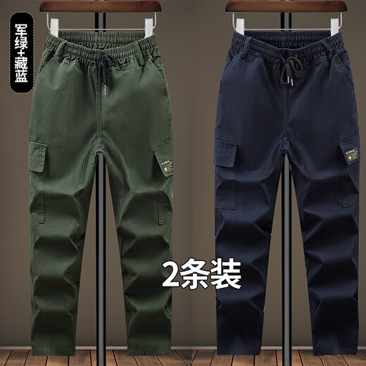 Welding work clothes trousers pure cotton extra-grade overalls men's wear-resistant anti-scalding factory auto repair labor insurance casual straight pants military green + navy blue wear-resistant thickened 2 pieces XL 175 recommended 125-145 Jin Jin equals 0.5 kg