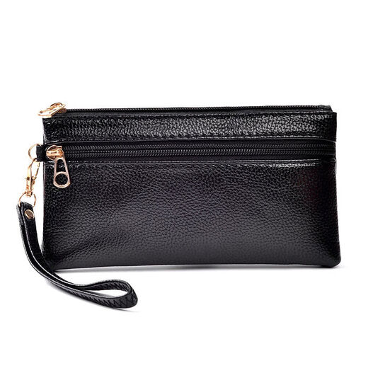 New Simple Soft Leather Hand Wallet Women's Long Version Large Capacity Coin Key Cell Phone Small Bag Bag Versatile and Trendy for All Seasons Black