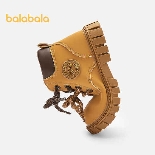 Balabala children's shoes, children's boots, Martin boots, girls and boys, autumn and winter velvet short boots, trendy rhubarb boots