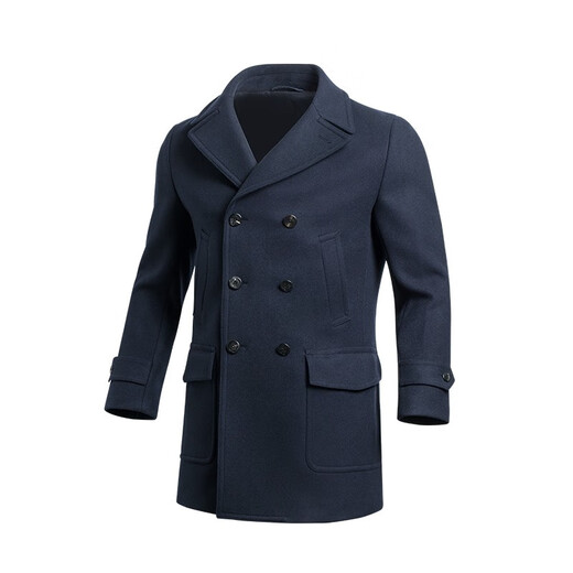 Longya New American Navy Wool Coat Men's Mid-Length Winter Business Casual Windproof Wool Jacket Dark Ink Blue M