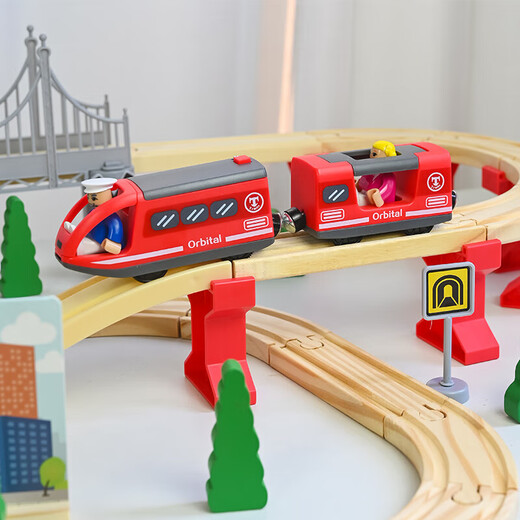 Wooden small train assembled rail car boy train model children's simulation educational building blocks magnetic baby toys mid-level - 72 pieces track electric train