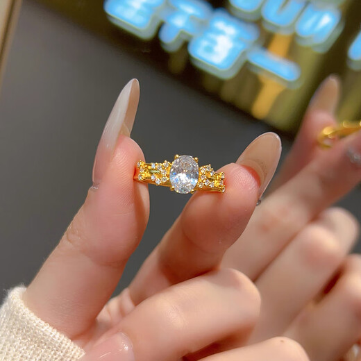 Qingyi Gold Star Dove Egg Ring for Women 2025 New 999 Pure Gold Niche Design Ring as a Gift for Girlfriend, 22 Circle Number, Gold Approximately 1.5g-1.6g