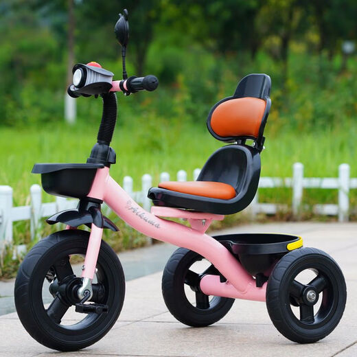 Children's tricycle bicycle with push handle baby stroller child bicycle bicycle 1-3-6 years old stroller Sakura pink model + soft seat back + music