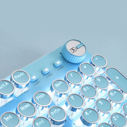 Xinmeng (TECHNOLOGY) Xinmeng Cute Tiffany Blue Cherry Pink Girly Heart Mechanical Keyboard Mouse Set Game Green Axis Punk Retro Round Edition - Silver White Mixed Light - Green Axis