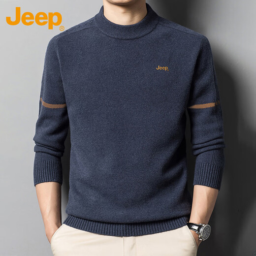 JEEP Sweater Men's Autumn and Winter High-End Casual Knitted Bottoming Shirt Round Neck Men's Top Black Gray XL