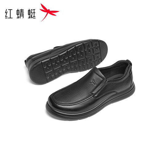 Red Dragonfly casual leather shoes 25 autumn and winter men's shoes sheepskin commuting business middle-aged and elderly comfortable dad shoes WTA45031 black 42