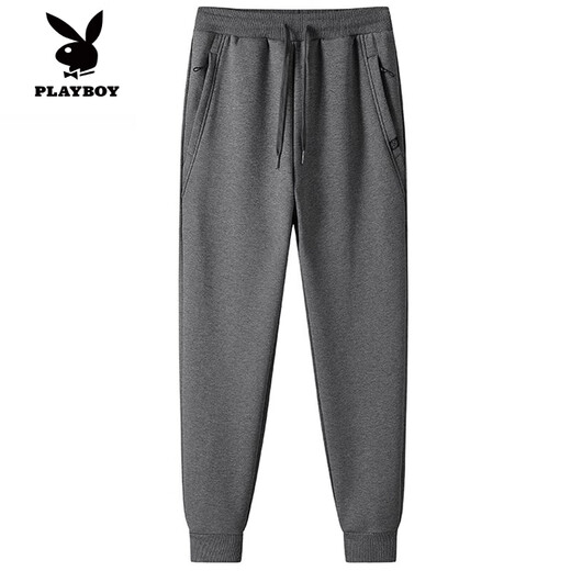 Playboy (PLAYBOY) brand pure cotton men's loose leggings sweatpants 2025 autumn new fashion casual long pants men's new style 881 black M 90-110Jin Jin equals 0.5 kg