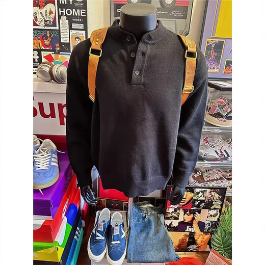 Jufeng black Henry collar sweater men's autumn American retro high-end knitted sweater cleanfit inner layering shirt Gray L 110-130Jin Jin equals 0.5 kg