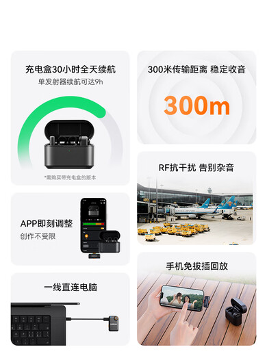 LARK M2 wireless lavalier microphone, live broadcast noise reduction, MOMA Mammoth one-to-two mobile phone, computer, self-media interview and shooting radio microphone pickup, Lightning version, one-to-two with charging box