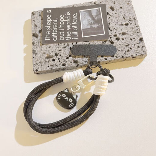 Jian Lemi ins cartoon cat fish pendant double chain woven belt with clip universal mobile phone lanyard ccd camera keychain brown cat pendant + chain E94 + small brown clip