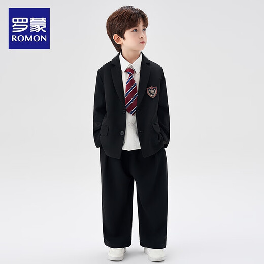 Romon Boys' Suit Suit New Middle and Large Boys Handsome British Boys Casual College Style Performance Dress Black 160
