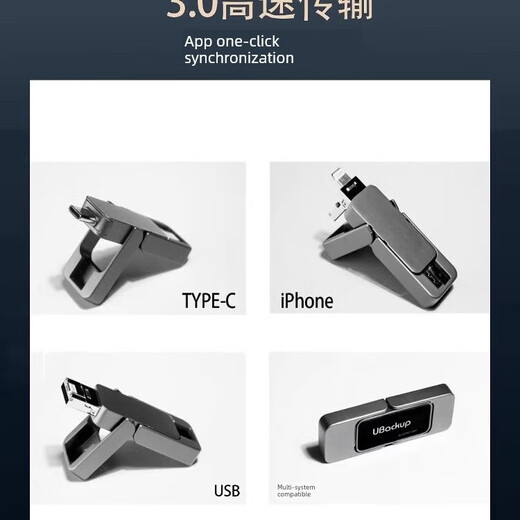 Western Thunder 4-in-1-Mini-High-Speed-Mobile-Kleinfestplatte Android- und Apple-Handy-Fotoalbum Automatisches Backup-Artefakt leuchtende U-Disk 1 TB USB3.0