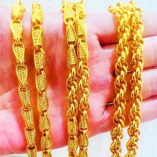 Buhesyt old Phoenix 999 gold store Vietnamese sand gold wheat ear ring necklace men's and women's twist chain fashionable gift for boyfriend Wheat ear twist necklace 6mm60cm55g