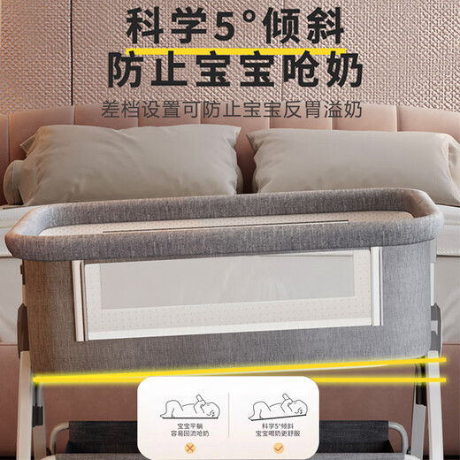 JOT TMM crib spliced large bed newborn cradle folding mobile multi-functional rocking bed with changing table to help you sleep, free changing table + coconut palm mat + mosquito net
