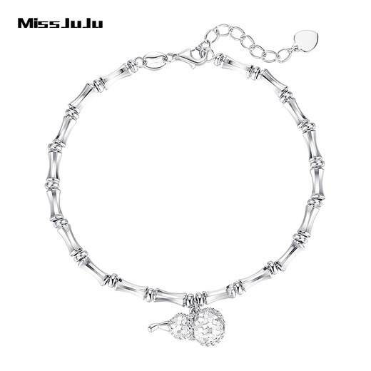 Miss JuJu pt950 platinum gourd bracelet for women, genuine platinum Fulu bamboo bracelet, lucky and lucky brand ingot bracelet, lucky and lucky bamboo bracelet 11.8-12.0g 16+3cm