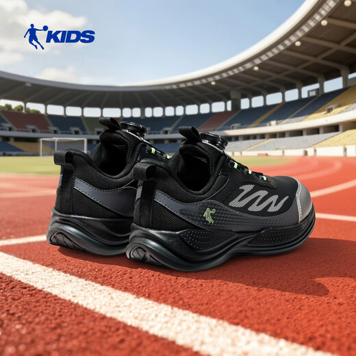 Jordan men's running shoes, children's winter leather sports shoes, knob buckle children's shoes, black/liquid silver 36