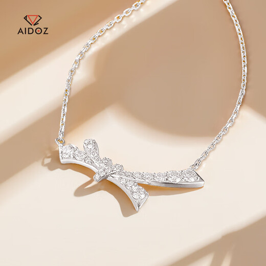 Aido diamond pt950 platinum necklace for women platinum bow set chain inlaid with moissanite diamond light luxury gift platinum bow moissanite diamond necklace