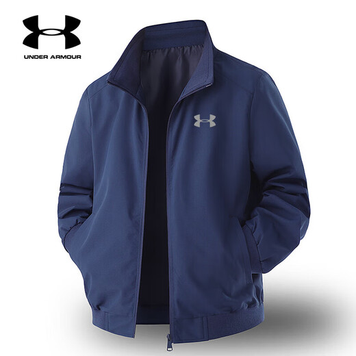 Under Armor 2025 New Spring and Autumn Men's Jacket Stand Collar Casual Loose Fashionable Baseball Jacket for Young and Middle-aged Men Blue XL Recommended 130-145 Jin Jin equals 0.5 kg