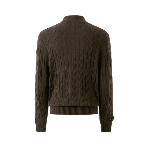 GIOVANNI VALENTINO Autumn and Winter Half Turtle Collar Zipper Style Full Wool Twist Sweater Men's Casual Loose Sweater Brown S