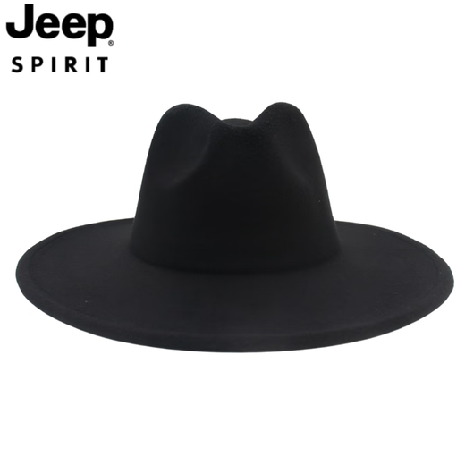 JEEP SPIRIT9.5cm big brim British style hat wide brim European and American jazz hat simple felt hat classic retro woolen hat for men and women white (buckle belt) one size fits all (56-60cm) brim width 9.5cm