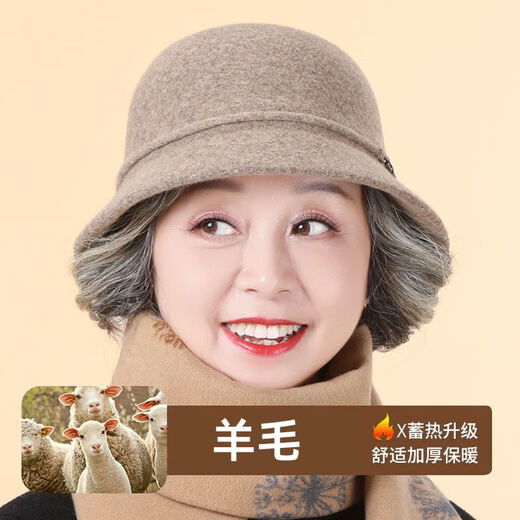 SOMUBAY (SOMUBAY) middle-aged and elderly women's new style wool hat mom hat autumn and winter thickened warm temperament fisherman hat camel one size (56-58cm)