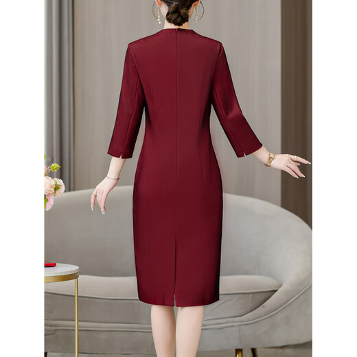 Fuling National Day Mother's Wedding Dress, Mother-in-law's Wedding Cheongsam Dress, Women's High-end Temperament, Noble Wedding Banquet, Wine Red 2XL