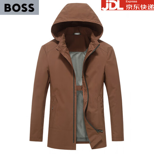 BOSS Men's Casual Jacket 2025 New Spring and Autumn Thin High-end Men's Hooded Jacket No Ironing Brown Ka L 175