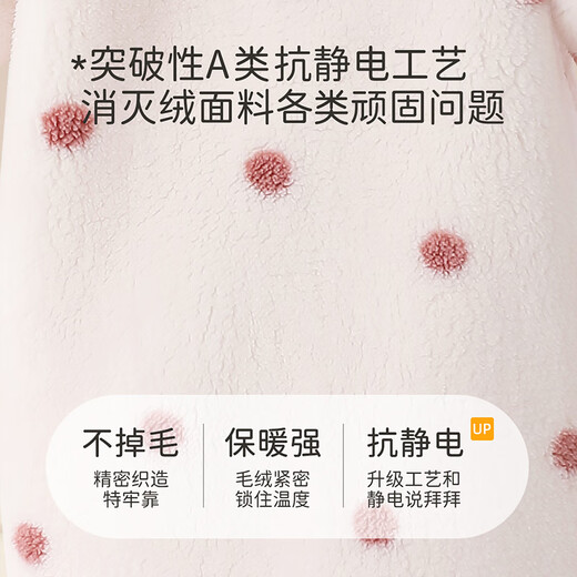 云想衣儿童睡衣秋冬季女童睡衣睡袍A类保暖甜心波点樱桃北美绒睡袍M码