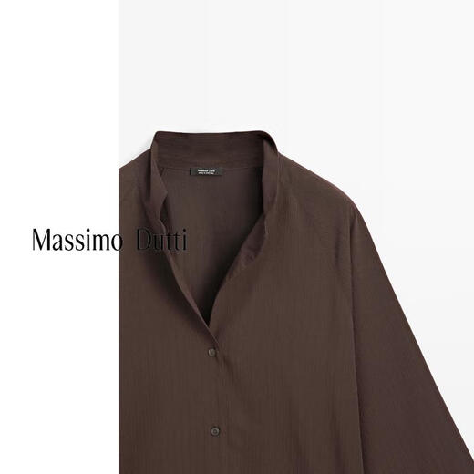 Massimo Dutti Autumn and Winter New Products 2025 Women's Clothing Simple and Versatile Lazy and Relaxed Textured Raglan Sleeve Shirt 05175975 Brown XS (165/84A)