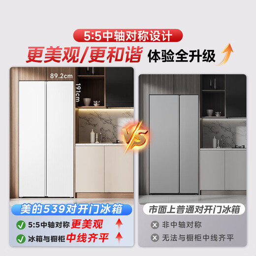 Midea 539-liter double-door large-capacity refrigerator ultra-thin embedded first-level energy efficiency BCD-539WUKPZM (E) tassel white rejuvenation subsidy