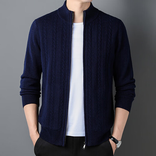 XJSGS international high-end brand men's pure woolen sweater 2025 spring and autumn stand-up collar solid color dad light luxury knitted cardigan high-end rice camel spot speed L recommendation 120-140Jin Jin equals 0.5 kg