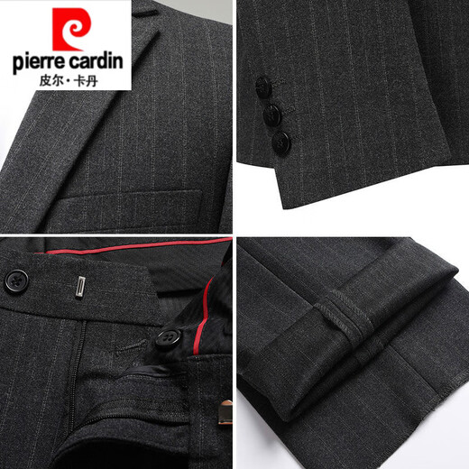 Pierre Cardin high-end 100% wool suit suit men's business casual group professional striped suit men's slim suit jacket black striped clothes + pants M 170 yards / 48 yards authentic guarantee