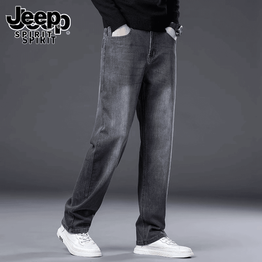 JEEP SPIRIT牛仔裤2025男士春秋直筒宽松长裤新款弹力男裤爸爸装冬季休闲裤子 蓝色 33