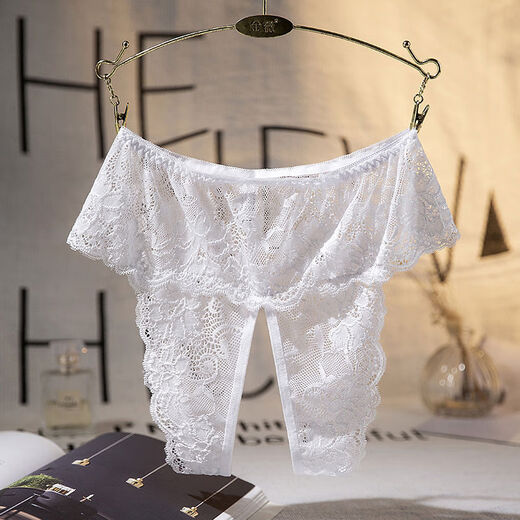 Large size sex open-ended women's no-wear and take-off underwear, crotch fully transparent lace mesh seamless thong white XL suitable for weight 90120Jin Jin is equal to 0.5 kg