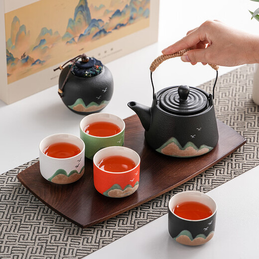 Zhenchu Ju tea set complete set Teacher's Day gift teacup tea can Chinese style cultural and creative souvenir business birthday men Yuanshan black pottery complete tea set Lift kettle + host cup + tea can