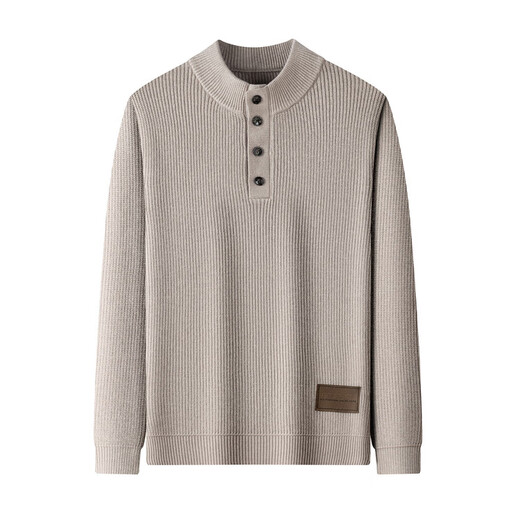 Hengyuanxiang Henry Collar Sweater Men's Solid Color Wool Sweater Autumn and Winter Thick Middle-aged Dad Casual Bottoming Knitted Sweater Dark Gray 2XL 180