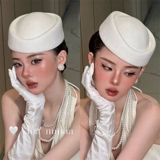 Jiyu Retro Baroque White Beret French Hepburn Style Dress Hat Exquisite Fashion Top Hat New Accessories White Retro Baroque Top Hat