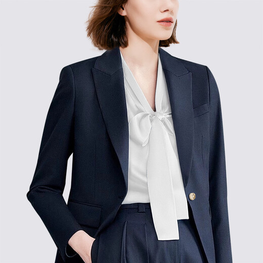 MeetMetro Maier Suit Women's 2025 Autumn New High-end Temperament Professional Suit and Pants Two-piece Set Navy Blue Spot Lightning Hair M