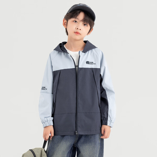 Duojia Boys' Jackets 2025 Spring and Autumn Outdoor Contrast Color Jackets Soft Shell Children's Loose and Crisp Hooded Windproof Tops