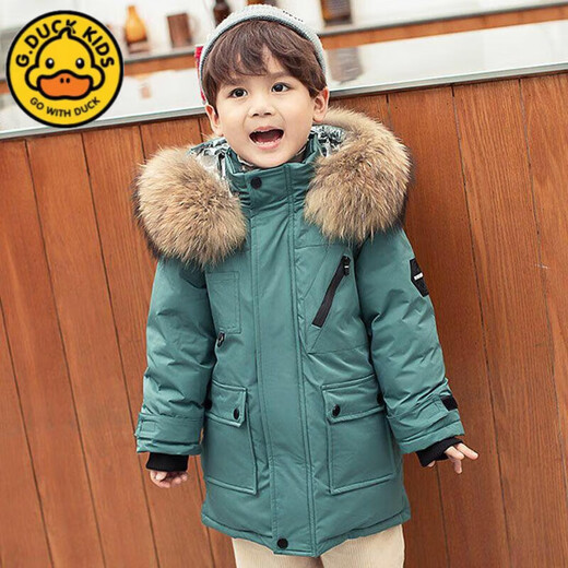 G.DUCKKIDS boys' down cotton padded coat thickened parka coat 2025 autumn and winter coat children's hooded large fur collar padded coat black 160 cm
