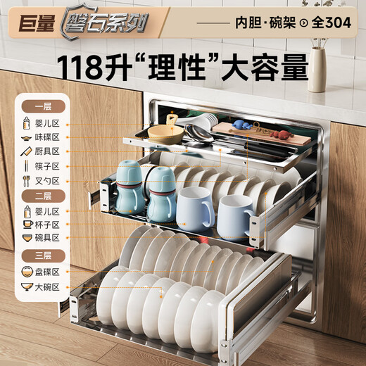 Canbo Disinfection Cabinet Embedded Three-layer 118-liter Panshi 304 Stainless Steel Home Kitchen Tableware Bottle Drying and Disinfection Cupboard XDZ118-EMT PRO National Subsidy