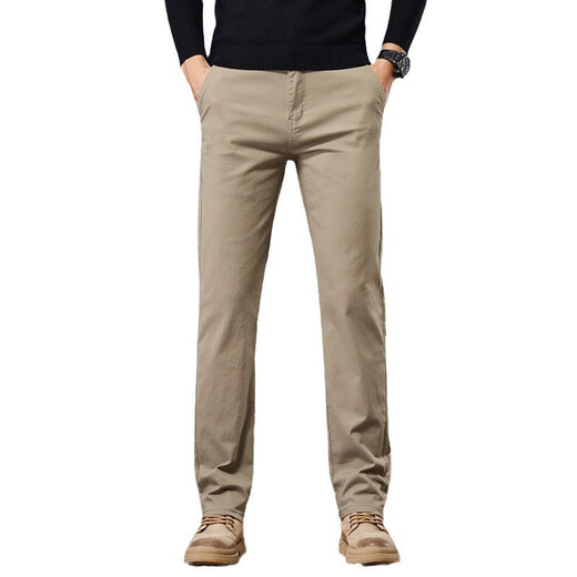 Wear-resistant and durable casual pants men's new spring and autumn thin men's pants loose straight business versatile men's pants 258 khaki high quality 32 recommended 130-140 Jin Jin equals 0.5 kg