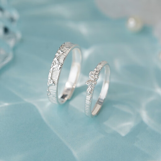 Lao Fengxiang's original S999 pure silver honey butterfly trace personalized lava texture couple's ring simple forest style hand ornaments lava texture pair of rings for men - silver opening adjustable