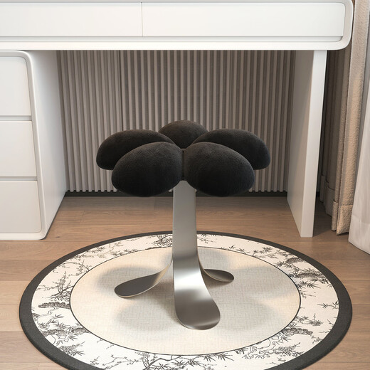 Linjie internet celebrity stool makeup stool cream style new round stool bedroom dressing table stool light luxury simple makeup comb seat flower silver frame white velvet