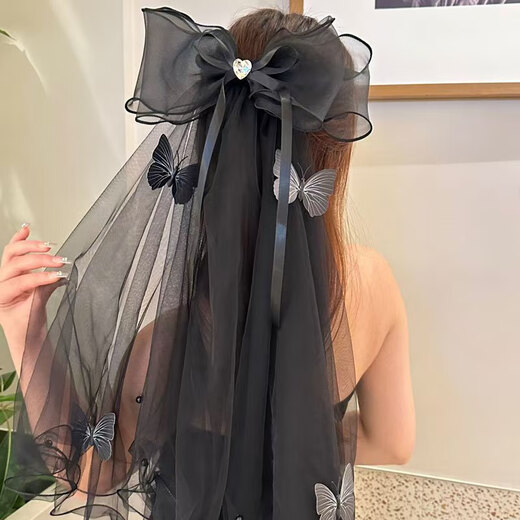 Bang Silk Veil Proposal and Certificate Bride's Confession Photography Main Veil Bow Photo Photo Props Adult Ceremony Graduation Season Bow Love Veil Black + Hair Comb Style