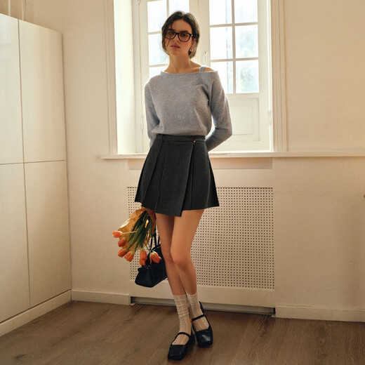 Olrain 2025 new women's autumn high-waist slimming pleated skirt gray skirt a-line skirt gray M 160/68A/M