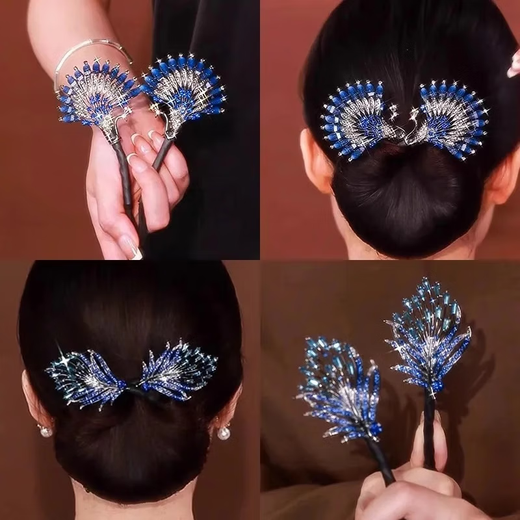 Retro hair twist clip on the back of the head, women's high-end hair ball hair fixing artifact hair clip, ball hair accessory, blue feather hair twist clip