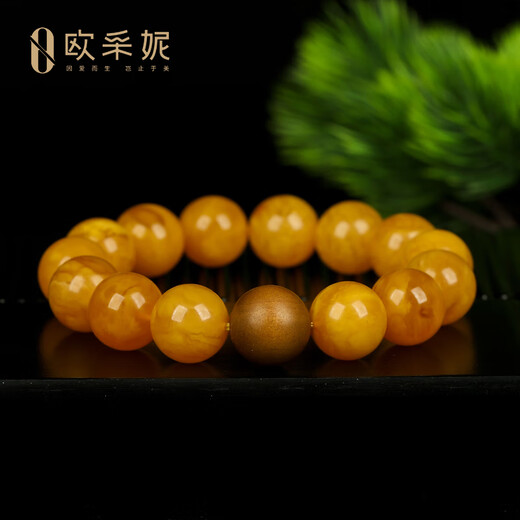 OUCERNY beeswax bracelet collection full of honey chicken fat yellow amber flower wax diy Laoshan sandalwood beads round bead bracelet for men and women