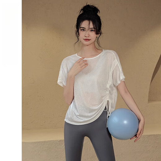Zailu short-sleeved yoga clothes for women summer quick-drying T-shirt sports tops loose blouse Pilates training fitness white S