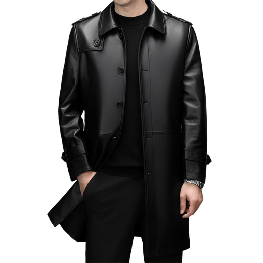 Goldlion Genuine Leather Goat Leather 2025 Spring New Long Windbreaker Jacket Men's Business Casual Genuine Leather Windbreaker Jacket Men 2XL